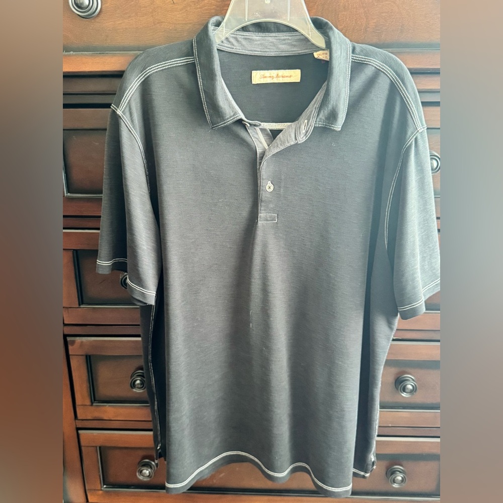 Tommy Bahama Black Polo with Contrast White Stitching